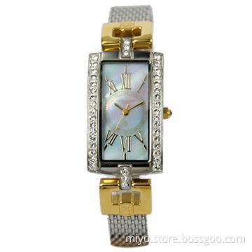 Classic Stainless Steel Ladies' Gift Watch with 2-tone Plating, MOP Dial and CE/RoHS Marks